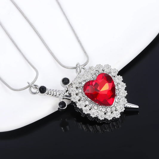 Red Heart and Sword Couple Necklace😊