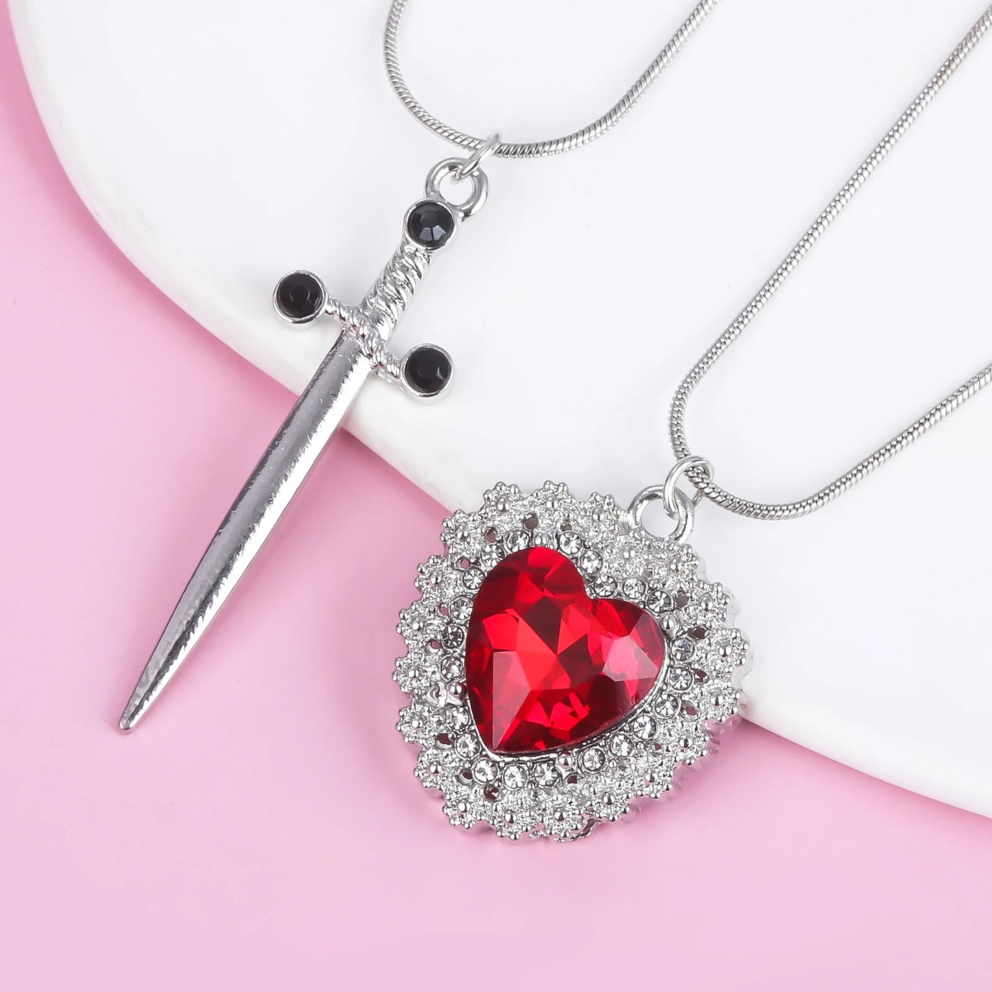 Red Heart and Sword Couple Necklace😊