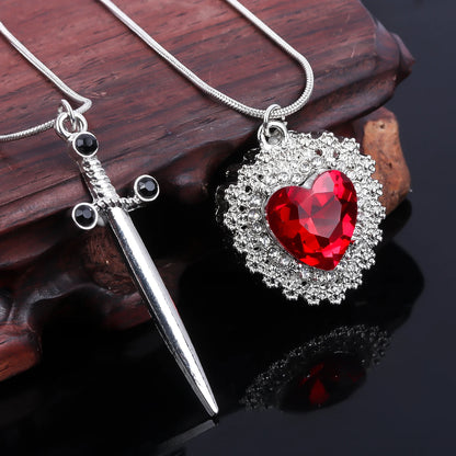 Red Heart and Sword Couple Necklace😊